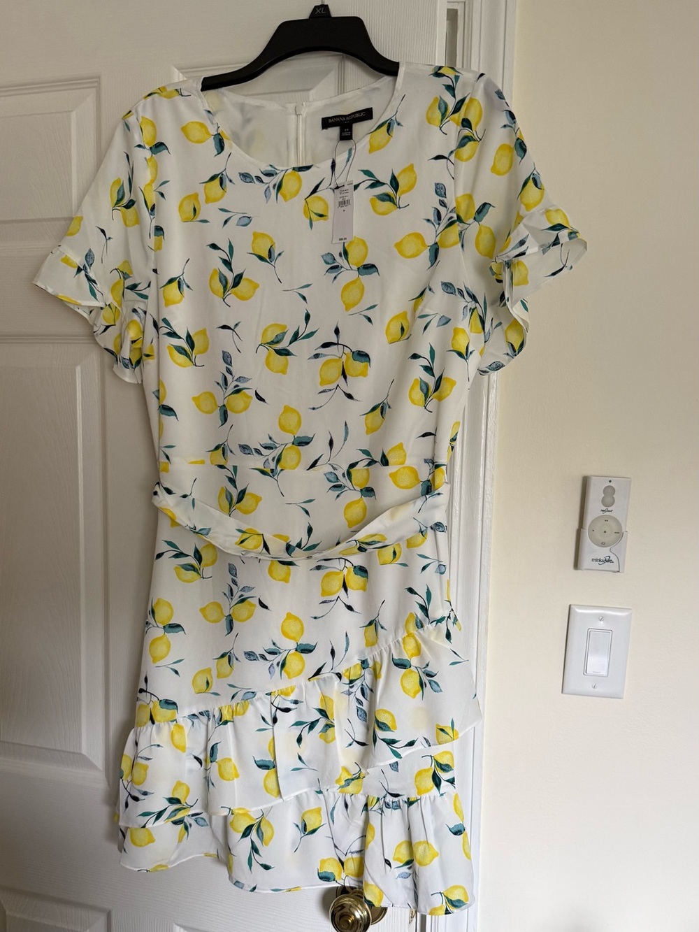 Banana Republic White Dress with Yellow Lemon Print